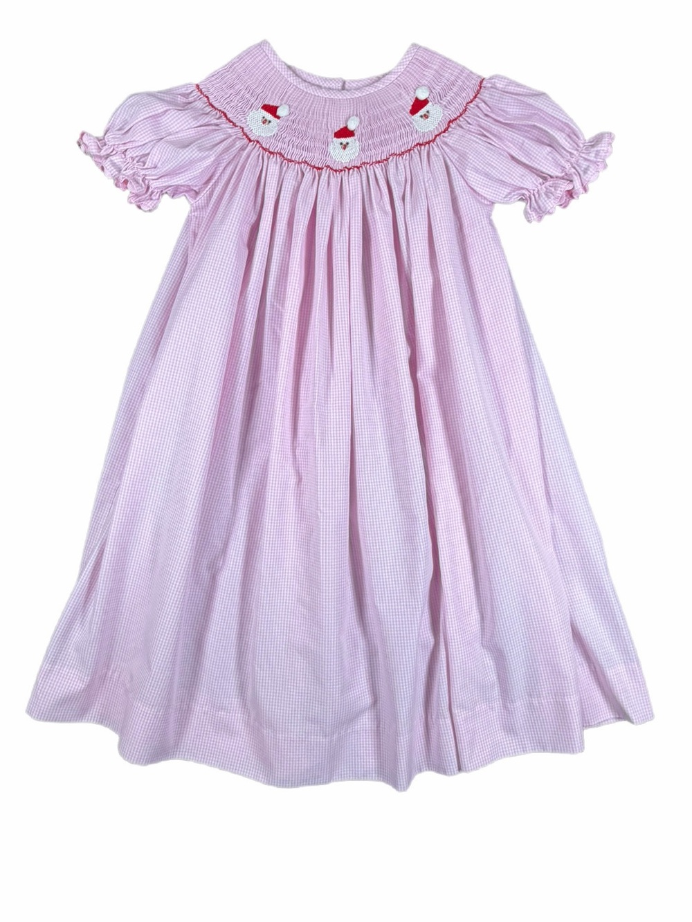 STITCHY FISH Pink Santa Smocked Christmas Bishop Dress - 5